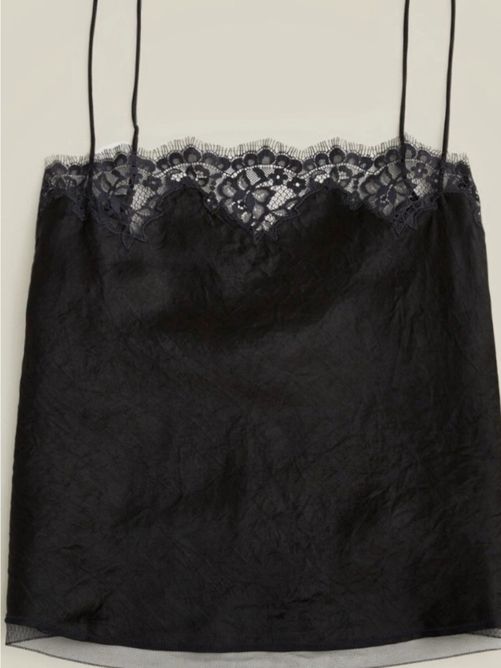 J. Crew Black Lace Trim Camisole in Textured Satin